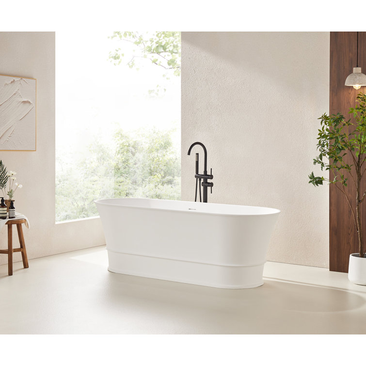 Vanity Art 59" x 27.5" Freestanding Soaking Stone Resin Bathtub